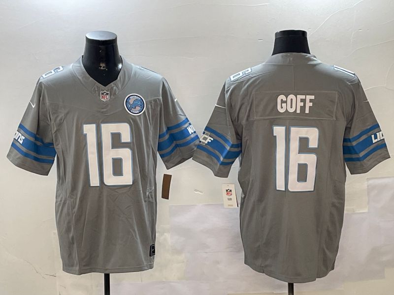 Men Detroit Lions #16 Goff Grey three generations 2024 Nike Limited NFL Jersey style 11021